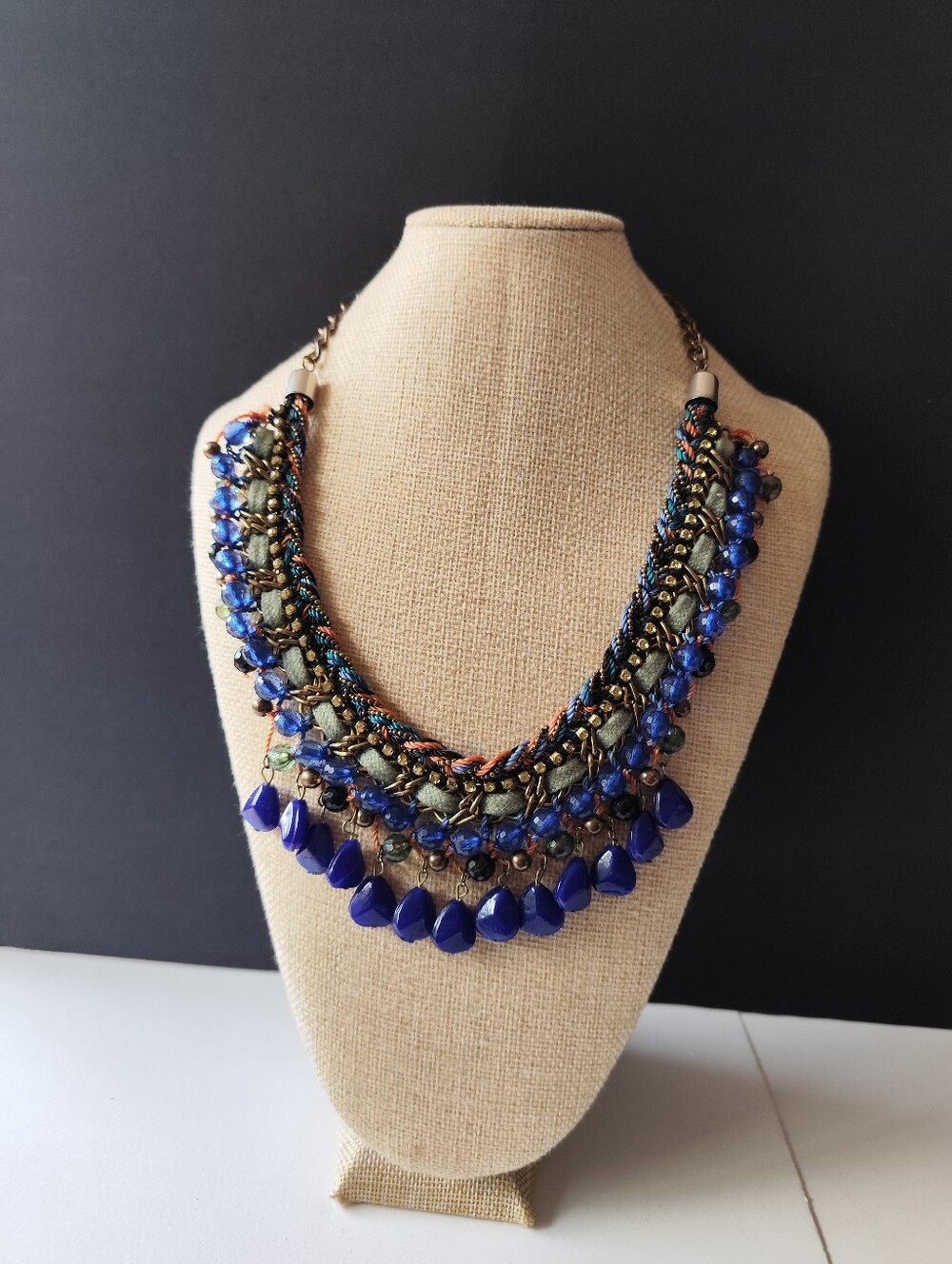 Handcrafted Blue Statement Bib Necklace